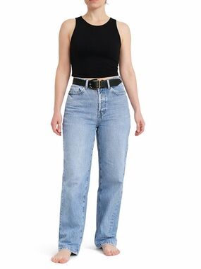 Mango MNG High Rise Straight Leg Jeans Women Size 6 Light Wash Denim